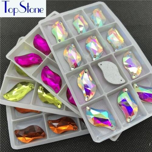 Topstone Glass Crystal S shape Sew On Stone 15x30mm Flatback 2holes Sew on Rhinestone For Dress clothing