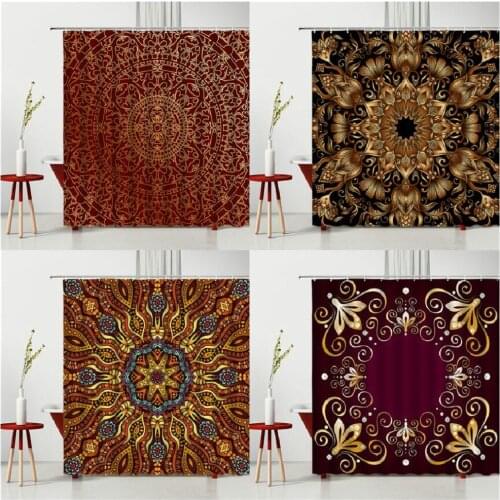 Bohemian Indian Mandala Flower Shower Curtains Round Household Products Bathroom Decor Polyester Fabric Bathtub Curtain Set