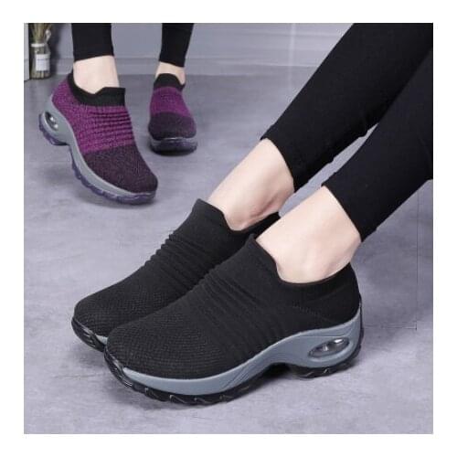 2021 New Spring Women Sneakers Shoes Flat Slip on Platform Sneakers for Women Black Breathable Mesh Sock Sneakers Shoes size 42