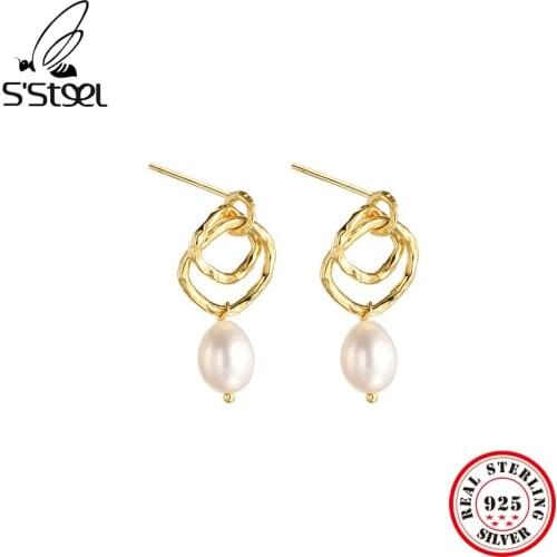 SSTEEL Sterling Silver 925 Stud Earrings For Womens Minimalist Baroque Pearl Earring Luxury Unusual Funny Earings Fine Jewelry