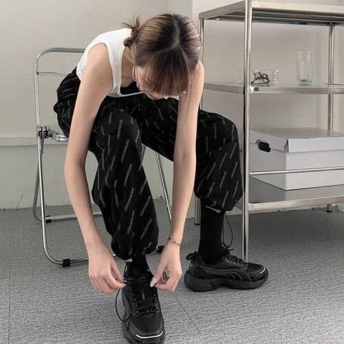HOUZHOU Harajuku Sports Pants Women High Waist Streetwear Black Trousers for Female Summer Korean Street Style Letter Print