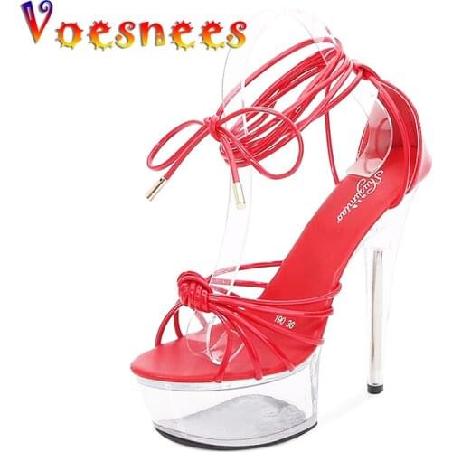 Voesnees Women Shoes Sexy Platform Ankle Strap Party Shoes 2021 New High-Heeled 15cm Sandals Fashion Show Thin Heels Female Shoe