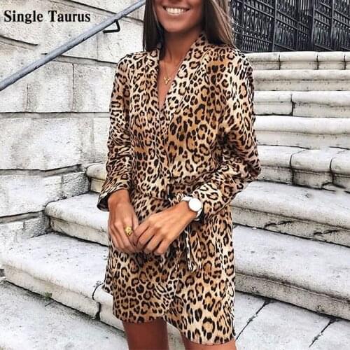 2021 Spring Leopard Print Female Dress Long Sleeve V Neck Fashion Irregular Mini Dress Women Vestidos Clothes Vestido Feminino
