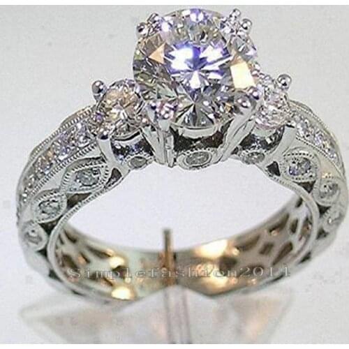 Vintage 925 sterling silver Wedding Ring for Women Classic Round Three-stone Birthstone CZ finger jewelry Gift Size 5/6/7/8/9/10