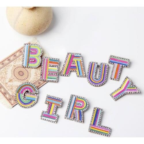 1Pcs New Color Letters Patch Alphabet Brooch Embroidered Beads Applique Diy Name Letters Patches For Clothing Coat, Hat, Bag
