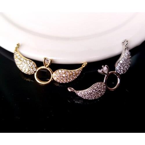 10Pics CZ crystal Angel Wing Double Bails Charm CZ zircon Micro pave Connector Jewelry Finding DIY Bracelet necklace making C156