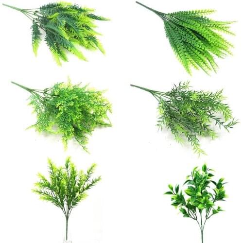 5/7 Fork Artificial Plants Simulation Grass Plastic Ferns Green Leaves Fake Flower Plant Wedding Home Decoration Table Decors