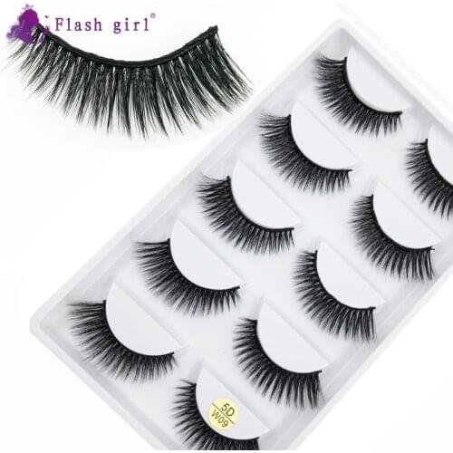 5 Pairs 5D Mink False Eyelashes 100% Handmade Natural Volume Full Strip Lashes Wispy Thick Soft Eyelash 5D-W09