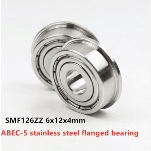 50pcs ABEC-5 stainless steel flanged bearing SMF126ZZ 6x12x4 miniature flange deep groove ball bearings SMF126 -2Z 6*12*4 mm