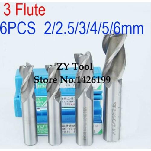 6 pcs/set 2.0~6.0mm 3 Flute Milling Cutter Aluminium End Mill Cutter CNC ,Lathe Tool,Equipment milling cutter rotary cutter