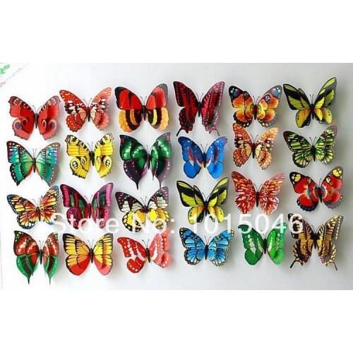 Free Shipping 100X Bistratal 12CM 3D Artificial Butterfly Decorations Magnets Craft Fridge Room Wall Decor