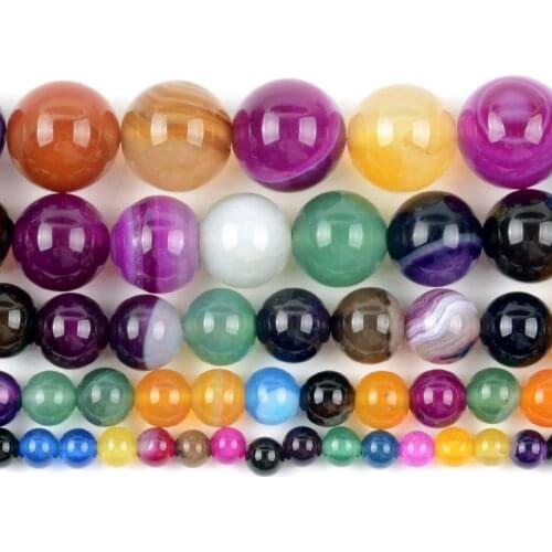 Natural Color Striped Agates Stone Beads Round Loose Spacer Beads For Jewelry Making 4/6/8/10/12mm DIY Bracelet Handmade