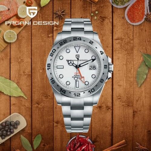 PAGANI DESIGN New GMT Mens Watch Stainless Steel Automatic Mechanical Wristwatch Military Top Explorer2 Luxury Waterproof Clock