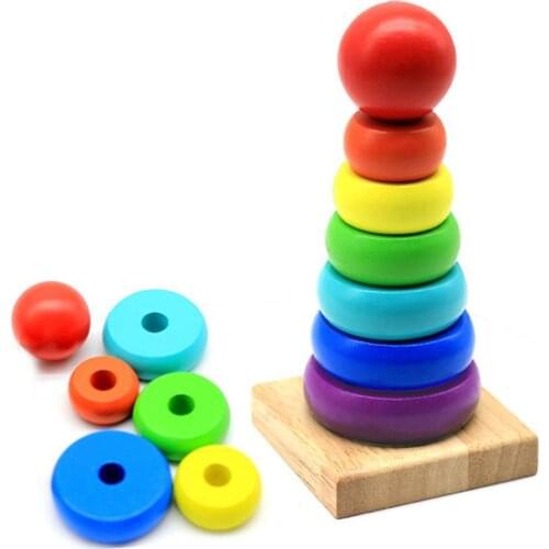 Kids Toddler Toy Rainbow Wooden Color Number Cognition Ring Tower Stacker Gift Developing intelligence Educational toys 2021