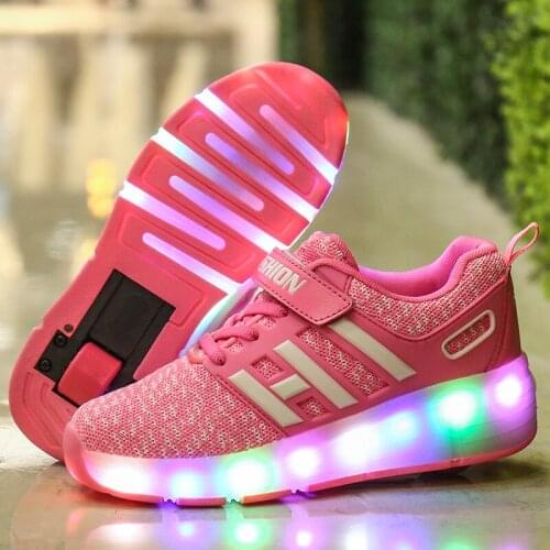 Blue Black Pink Fashion Girls Boys LED Light Roller Skate Shoes For Children Kids Sneakers With Wheels One wheels shoese