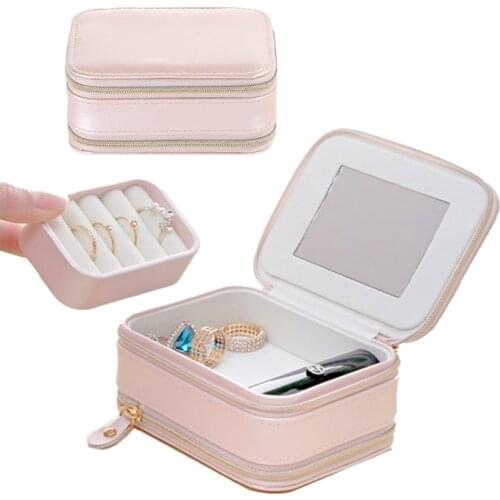 Double Layers Simple Jewelry Organizer Portable Multifunctional Ring Necklace Lipstick Storage Case
