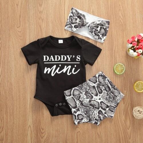 Emmababy Newborn Baby Boy Girl Clothes Letter Print Short Sleeve Romper Tops Leopard Shorts Headband 3Pcs Outfits Cotton Clothes
