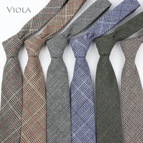 Striped Plaid 50% Wool Necktie 7cm Classic Fashion Suit Neckwear Party Accessory Formal Casual Business Gift For Men Tie Quality