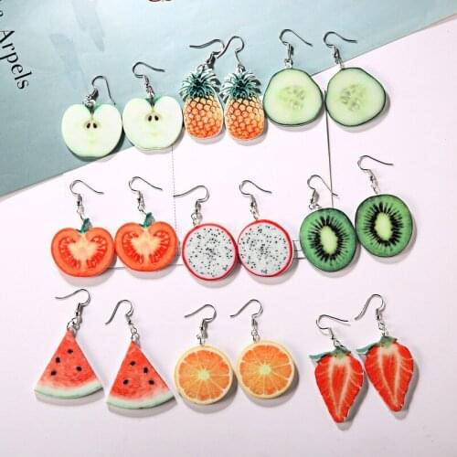 Korean Personality Creative Cute Colorful Metal Dripping Oil Fruit Dangle Earrings Fashion Sweet Girl Women Jewelry Accessories
