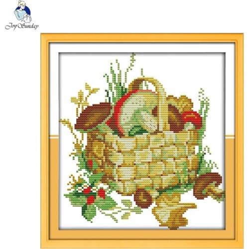 Joy Sunday The Mushroom Basket Needlework DIY Cross Stitch Sets for Embroidery Kits Precise Printed Factory Sale Cross-Stitching