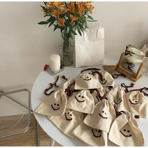 Women Drawstring Cosmetic Bag Embroidered cotton cloth Pullstring Bag Coin Bag Student Loveable Travel Pack Student gift Storage