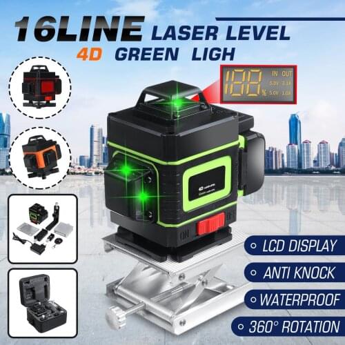 4D 16 Green Lines Laser Level+bracket Self-Leveling 360 Horizontal And Vertical Cross Outdoor Powerful Laser Beam Line