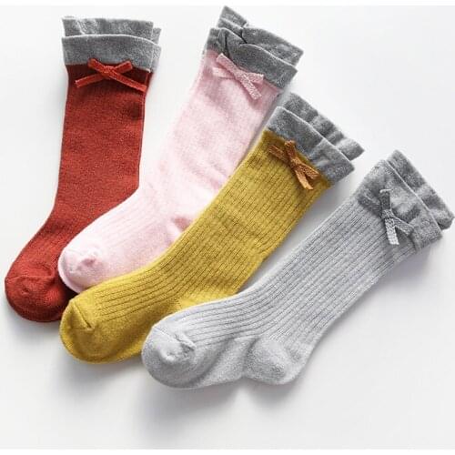 Girl Sweet Socks with bow Baby Spring Summer Knee high socks 4Colors 3Size