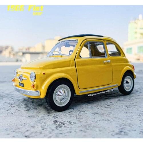 Bburago 1:24 1965 Fiat 500F yellow simulation alloy car model crafts decoration collection toy tools gift