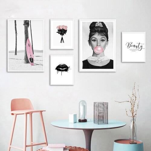 Fashion Poster Andrey Hepburn Portrait Painting Canvas for Home Design Makeup Seascape Picture On Loft Frameless Wall Art