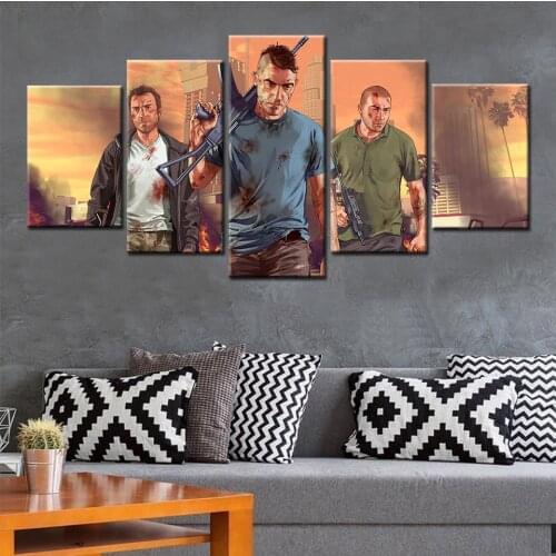 Custom Printing Canvas Wall Art Grand Theft Auto V Game Poster GTA 5 Wallpaper Bar Sticker Mural Bedroom Decoration frame