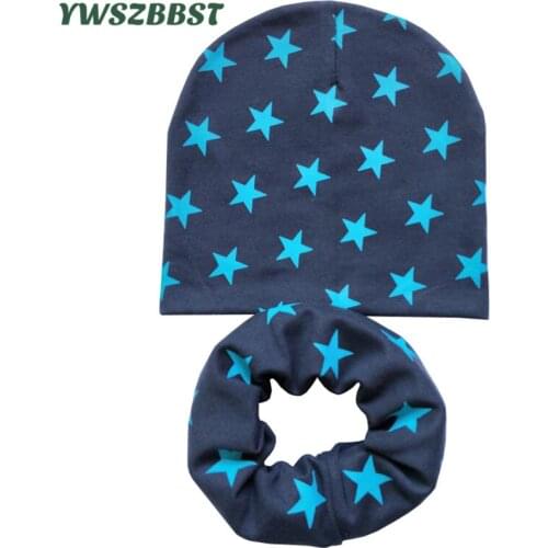 New Autumn Winter Cotton Children Hats Set Star Love Heart Print Baby Girls Boys Beanies Caps Toddler Child Cap Scarf Kids Hat