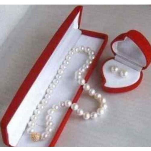 New hot Charmming 8-9MM White Akoya Pearl Necklace+Earring 18inch AAA