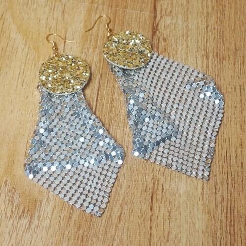 New Drop Earrings Jewelry Women Statement Exaggerated Nightclub Metal Sparkling Aluminum Sheet Big Earrings for Party Gift