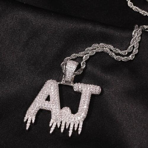 1 New Charm Custom Name Drip Solid Bubble Letters Pendant Necklaces for Men Women Gold Color AAAA Cubic Zircon Hip Hop Jewelry