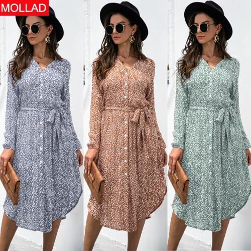 2021 Autumn and Winter AliExpress Hot Sale Long Sleeve Leopard-Print Shirt Split Dress