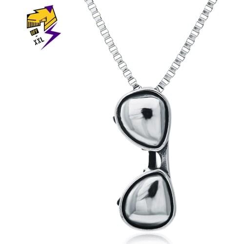 Hiphop Antique Silver Sunglasses Pendant Necklaces Men Stainless Steel Cool Punk Biker Necklaces Long Chains Jewelry Women