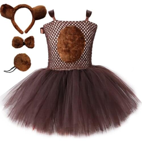 Brown Bear Tutu Dress Outfit Halloween Cosplay Costumes for Girls Kids Animal Children Christmas Birthday Dresses with Headband