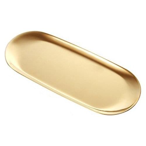 Stainless Steel Towel Tray Storage Tray Dish Plate Tea Tray Fruit Trays Cosmetics Jewelry Organizer, Golden, Oval