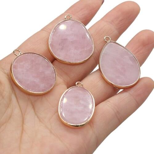 Natural Stone Gem Rose Quartz Pendant Loose Beads DIY Cute Party Necklace Earrings Jewelry Accessories Gift Making for Woman