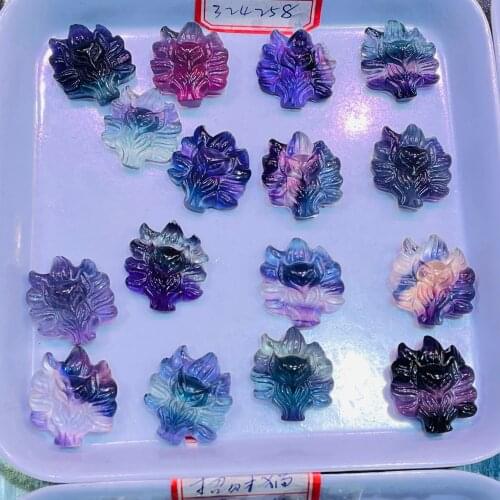 Natural Colorful Fluorite Crystal Nine Tailed Fox Quartz Hand Carved Gemstones For Gift Decor