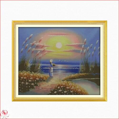 Joy Sunday Beauty By The Sea Cross Stitch Kit DIY Pattern 14CT 11CT Embroidery Set Needlework Home Decoration Craft Painting