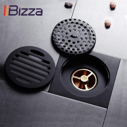 Shower Drains Square Bath Strainer Hair Brass Bathroom Black Floor Drain Grid Waste Grate Washing Machine Trap Round Cover