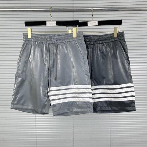 2021 Fashion TB THOM Brand Casual Shorts Men Summer Silky Silk Shorts Sports Trousers Striped Panelled Jogger Track Shorts Ins