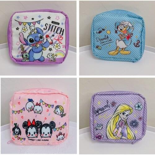 Disney Cute Coin Purse Minnie Mermaid Girls Sanitary Pad Organizer Holder Portable Cosmetic Storage Bag Zipper Mini Wallet