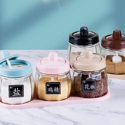 Glass Seasoning Spice Jar Transparent Container Spoon Set Creative Herb Spice Tools Set Kruidenpotjes Kitchen Tools DI50TWG