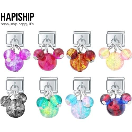 Hapiship New Fashion Sweet 10 Color Glass Beads Italian Links Charm Fit 9mm Stainless Steel Bracelet Jewelry DIY Making DJ422