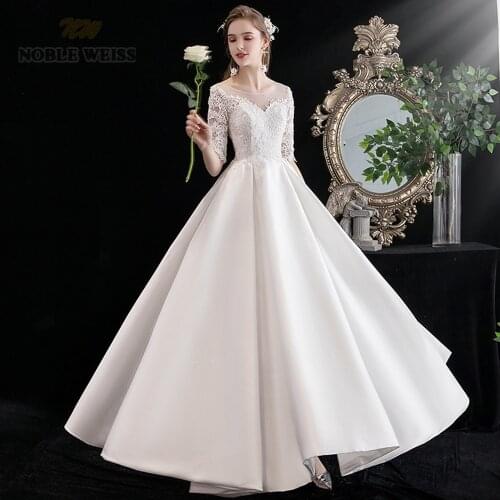 Wedding Dress O-Neck Lace Up A-Line Appliques Wedding Gowns Wedding Dress with Sleeves