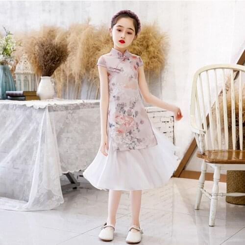 Girl Traditional Chinese Cheongsam Hanfu Dress Kids Princess Costume Wedding Aodai Children Qipao Floral Vestidos Evening Party