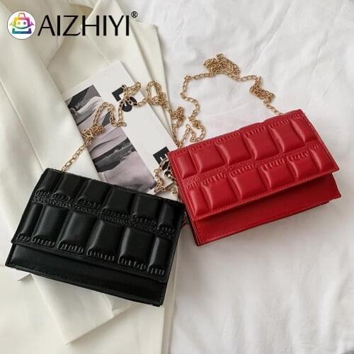 Fashion Women PU Leather Checker Pattern Solid Color Shoulder Crossbody Bag Casual Ladies Chain Small Square Flap Handbags