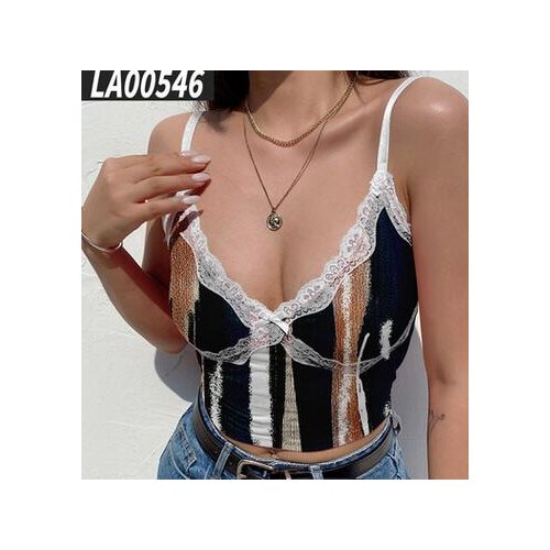Women’s Sexy Lace Patchwork V-Neck Camisole Spaghetti Strap Crop Top Women Clothing Cami Tank Tops Y2K Tops